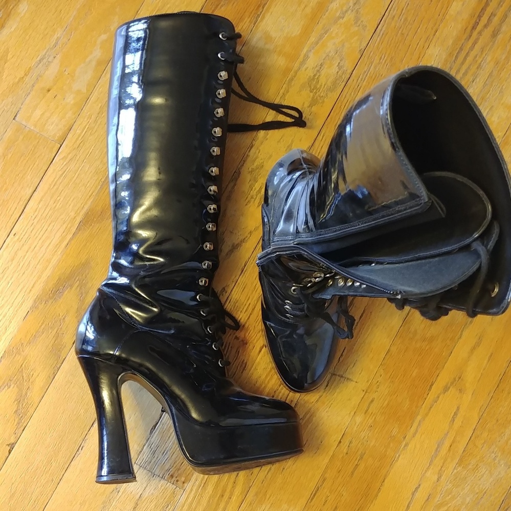 Ellie knee high platform patent boots